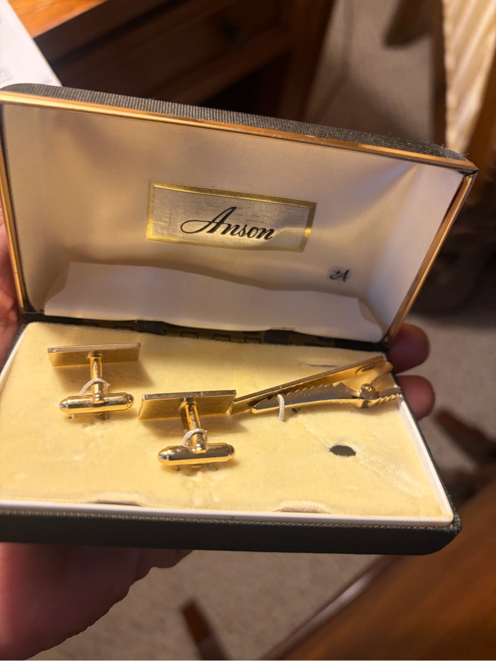 Anson vintage cuff link engraved Dad with crystal stones